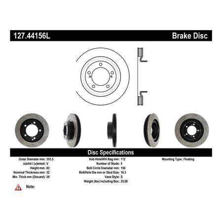 Centric Parts Slotted & DrilLED Rotor, 127.44156L 127.44156L